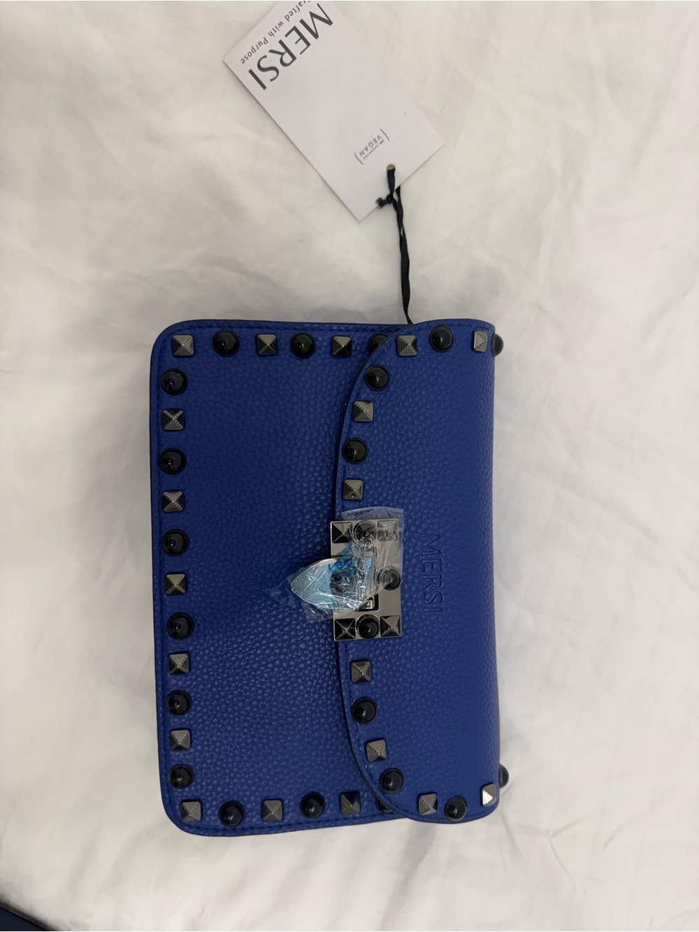 Blue Studded Leather Crossbody Bag